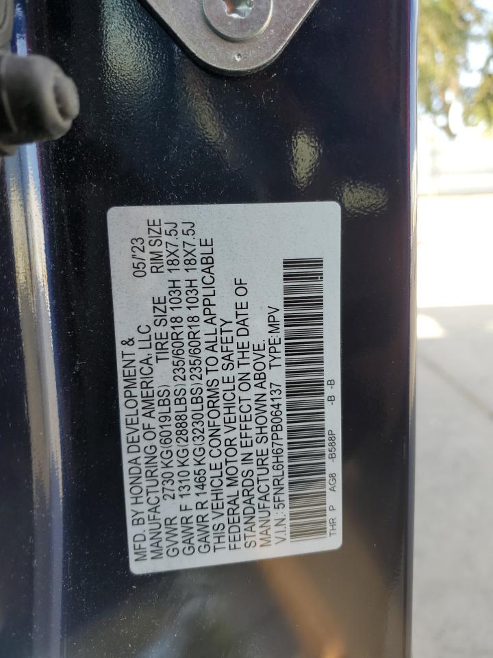 2023 Honda Odyssey Exl VIN: 5FNRL6H67PB064137 Lot: 63163385