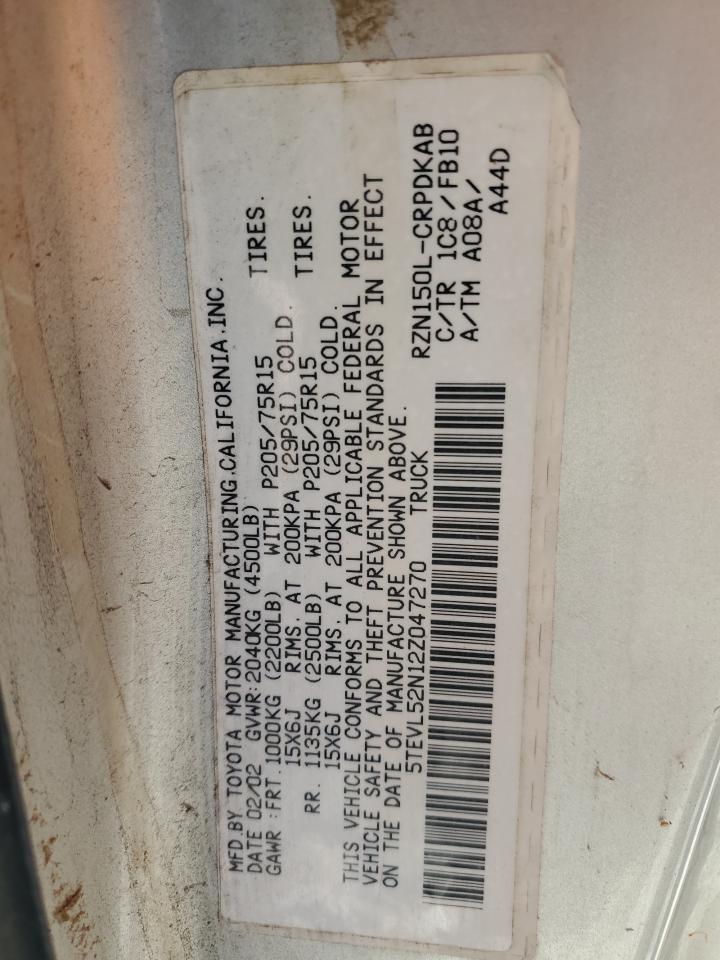 2002 Toyota Tacoma Xtracab VIN: 5TEVL52N12Z047270 Lot: 64453725