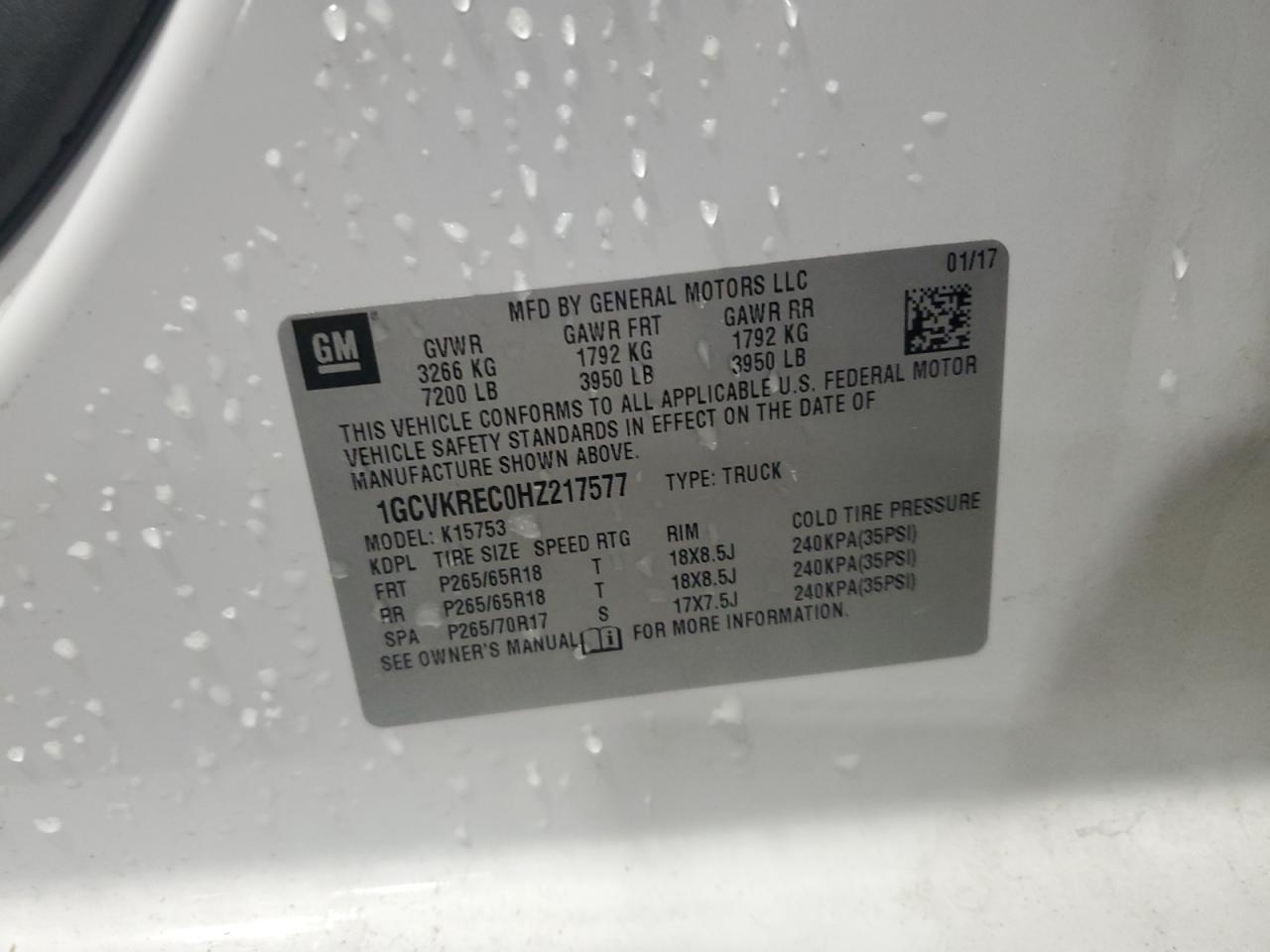 2017 Chevrolet Silverado K1500 Lt VIN: 1GCVKREC0HZ217577 Lot: 64971435
