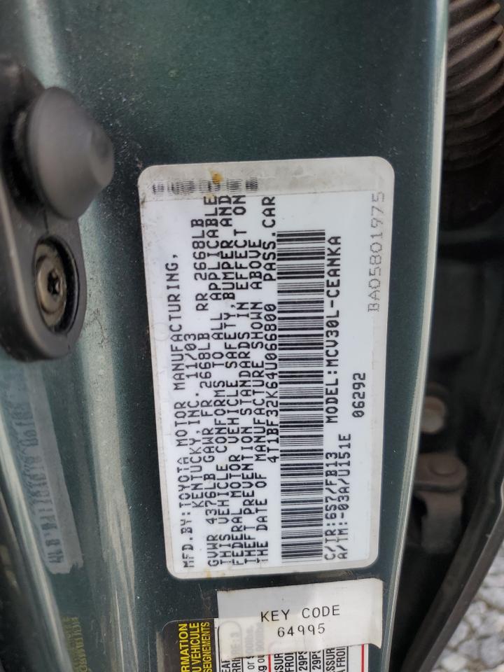 2004 Toyota Camry Le VIN: 4T1BF32K64U066800 Lot: 62747155