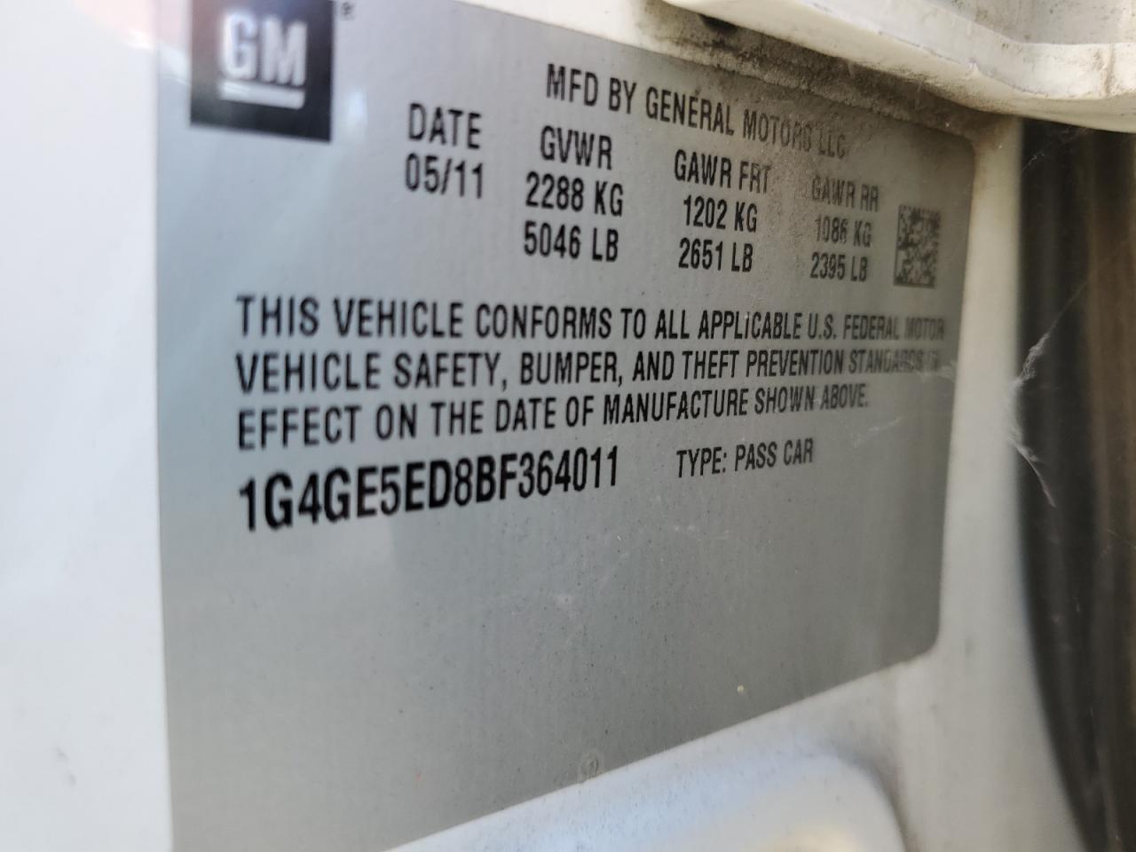 2011 Buick Lacrosse Cxs VIN: 1G4GE5ED8BF364011 Lot: 63635715