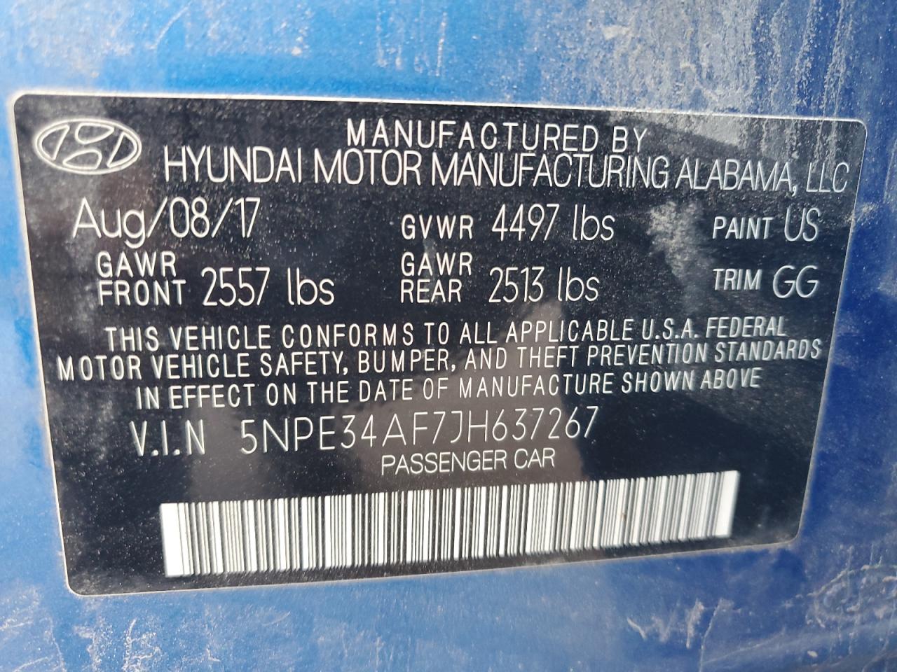 5npe34af7jh637267 5NPE34AF7JH637267 2018 Hyundai Sonata Sport