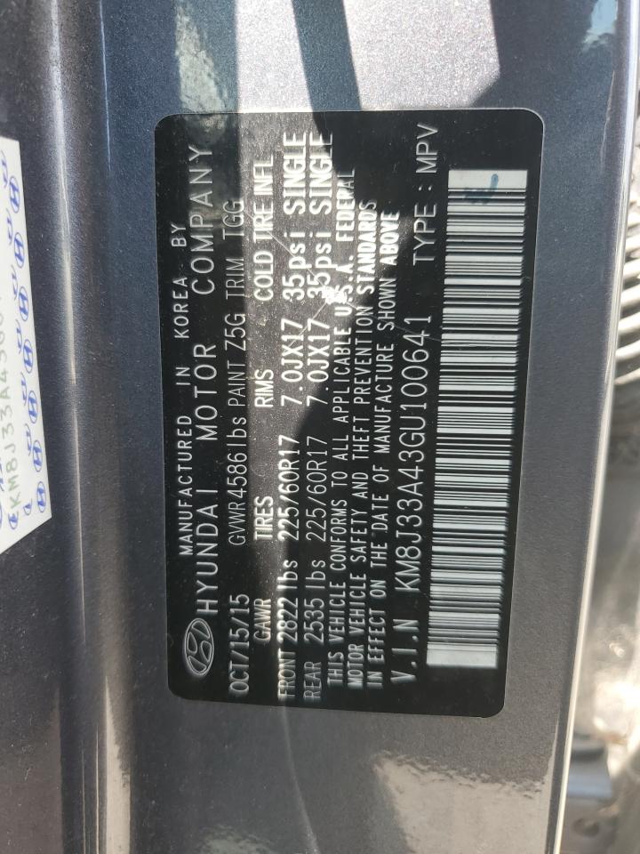 2016 Hyundai Tucson Limited VIN: KM8J33A43GU100641 Lot: 63886755