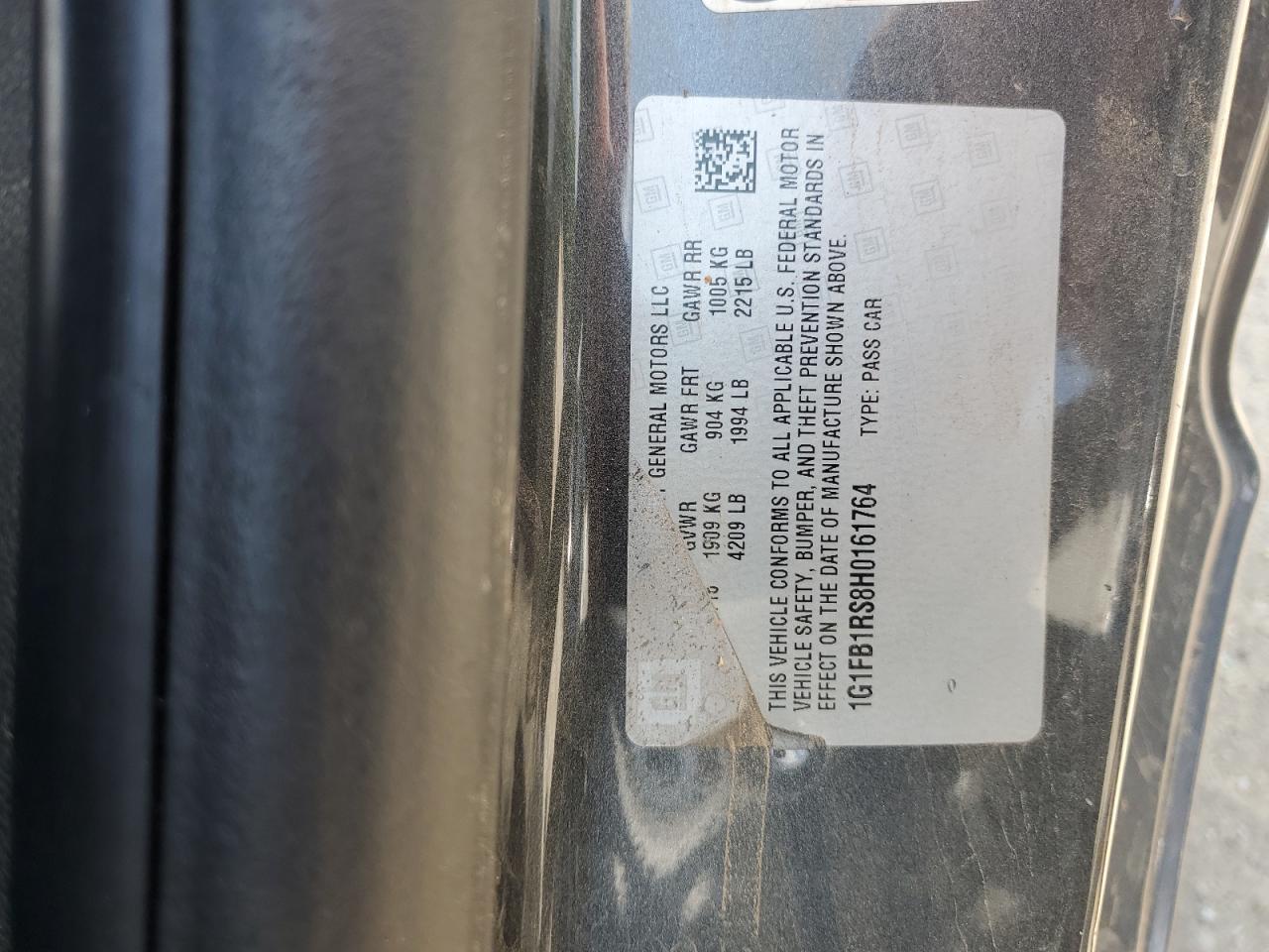 2017 Chevrolet Camaro Lt VIN: 1G1FB1RS8H0161764 Lot: 67142375