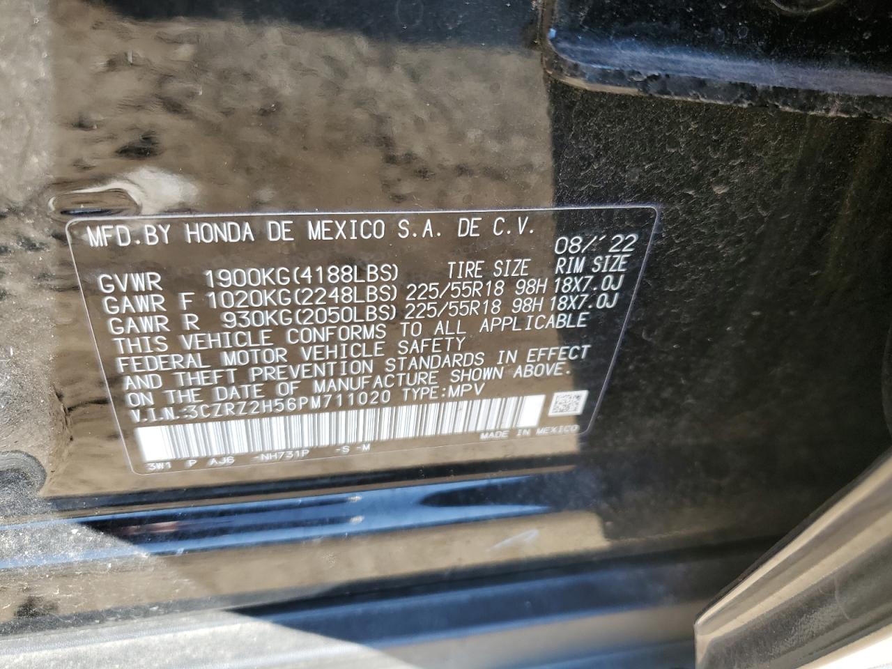 2023 Honda Hr-V Sport VIN: 3CZRZ2H56PM711020 Lot: 65610175