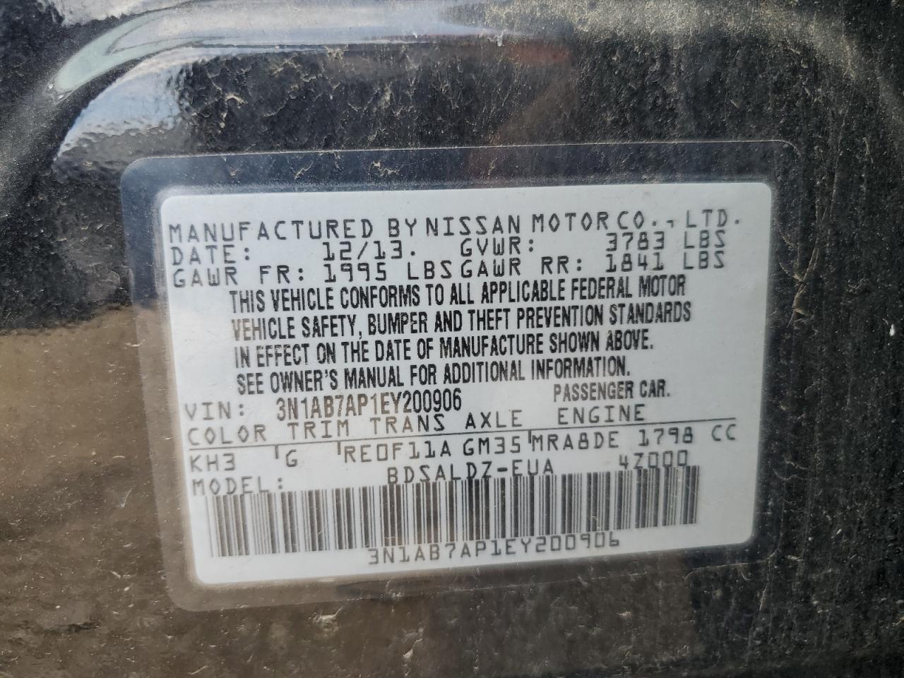 2014 Nissan Sentra S VIN: 3N1AB7AP1EY200906 Lot: 64886125