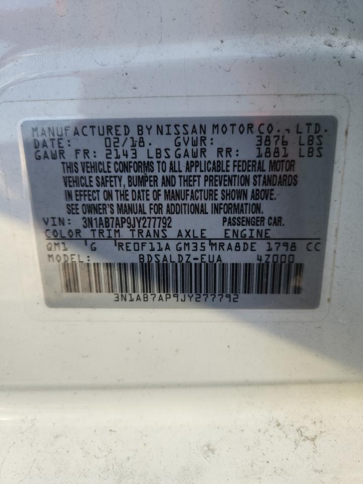 2018 Nissan Sentra S VIN: 3N1AB7AP9JY277792 Lot: 65559275