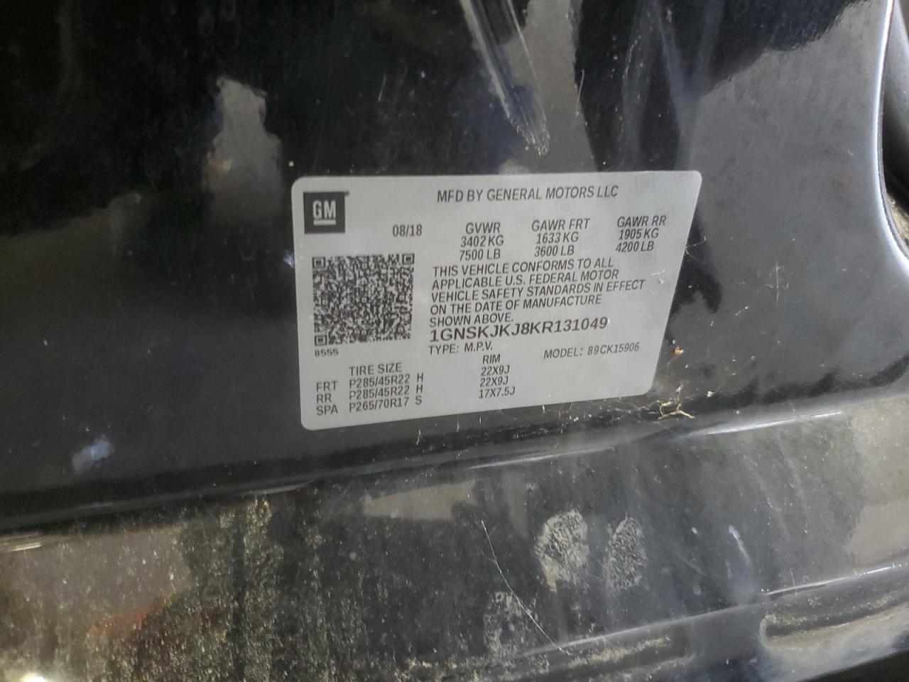 1gnskjkj8kr131049 1GNSKJKJ8KR131049 2019 Chevrolet Suburban K1500 Premier