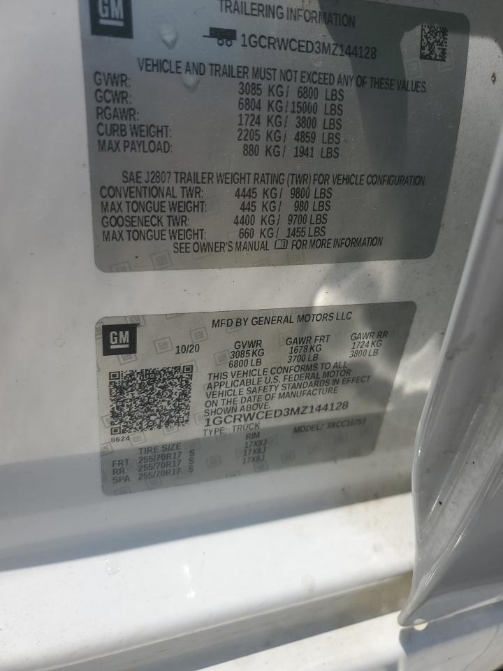 2021 Chevrolet Silverado C1500 Lt VIN: 1GCRWCED3MZ144128 Lot: 63327775