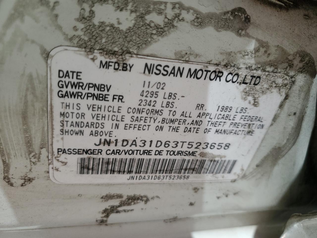 2003 Nissan Maxima Gle VIN: JN1DA31D63T523658 Lot: 64709385