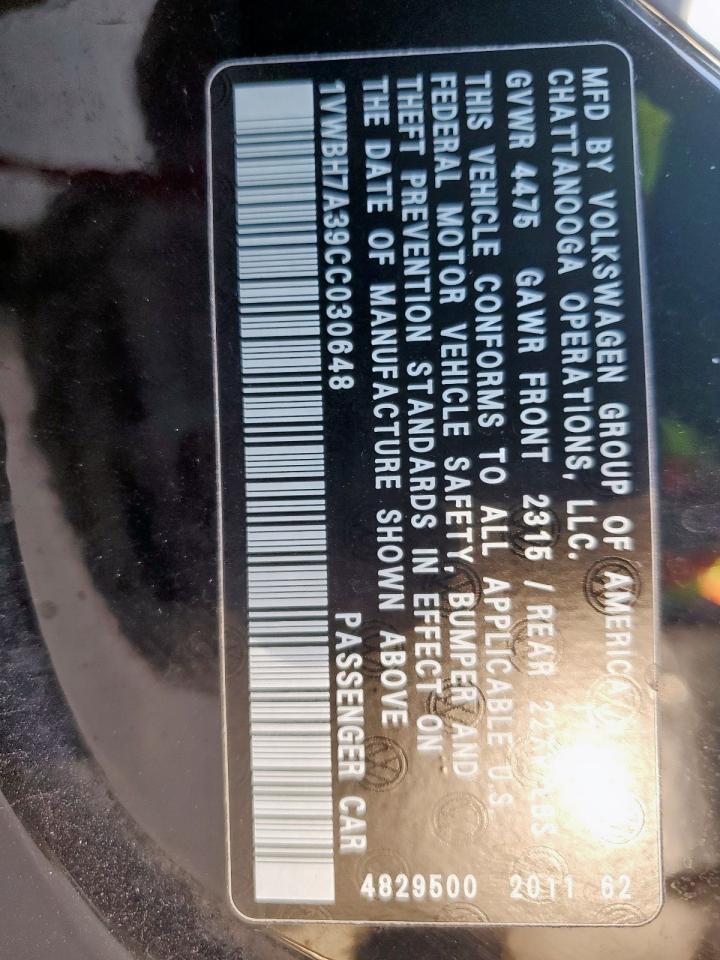 2012 Volkswagen Passat Se VIN: 1VWBH7A39CC030648 Lot: 66753655