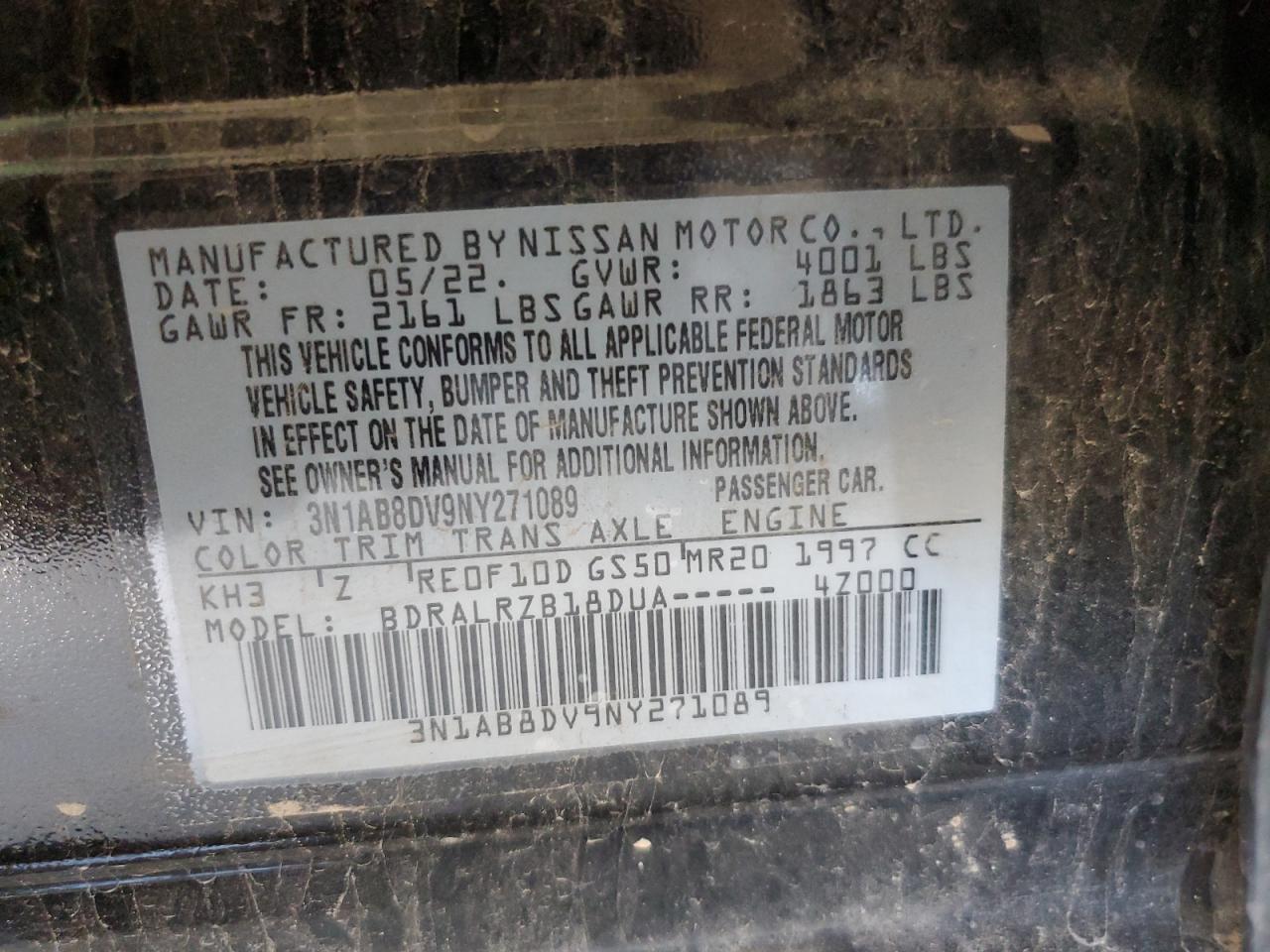 2022 Nissan Sentra Sr VIN: 3N1AB8DV9NY271089 Lot: 64262575
