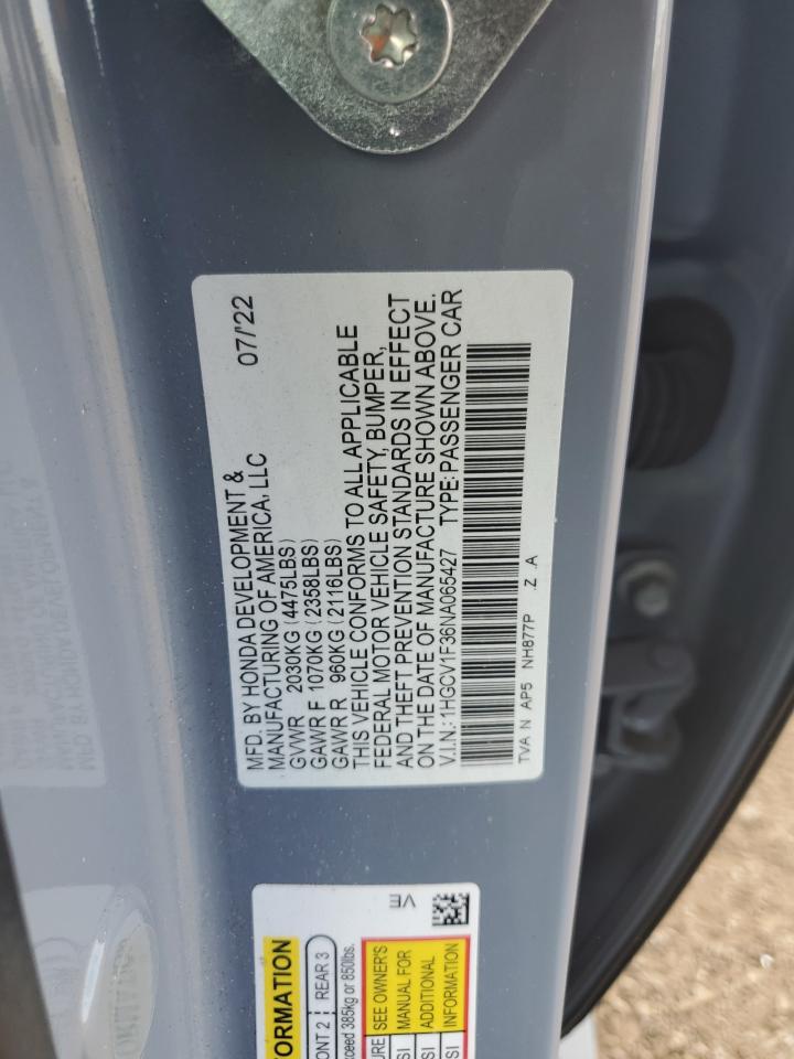 2022 Honda Accord Sport VIN: 1HGCV1F36NA065427 Lot: 63446805