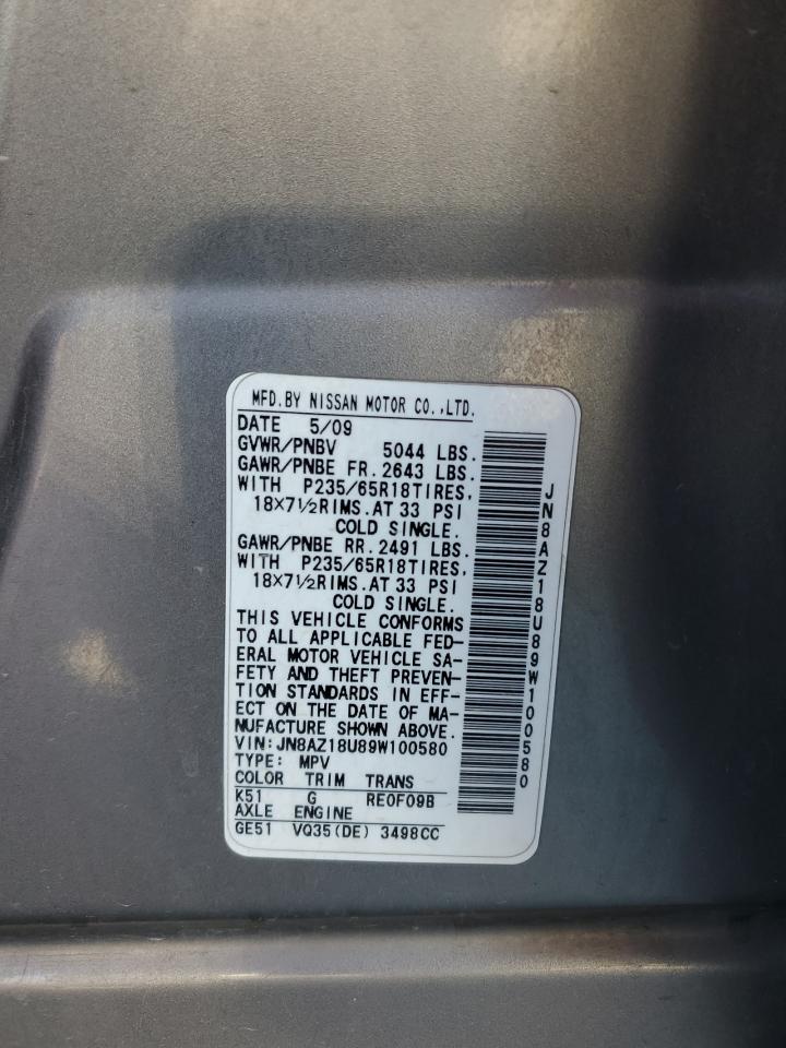 2009 Nissan Murano S VIN: JN8AZ18U89W100580 Lot: 65395855