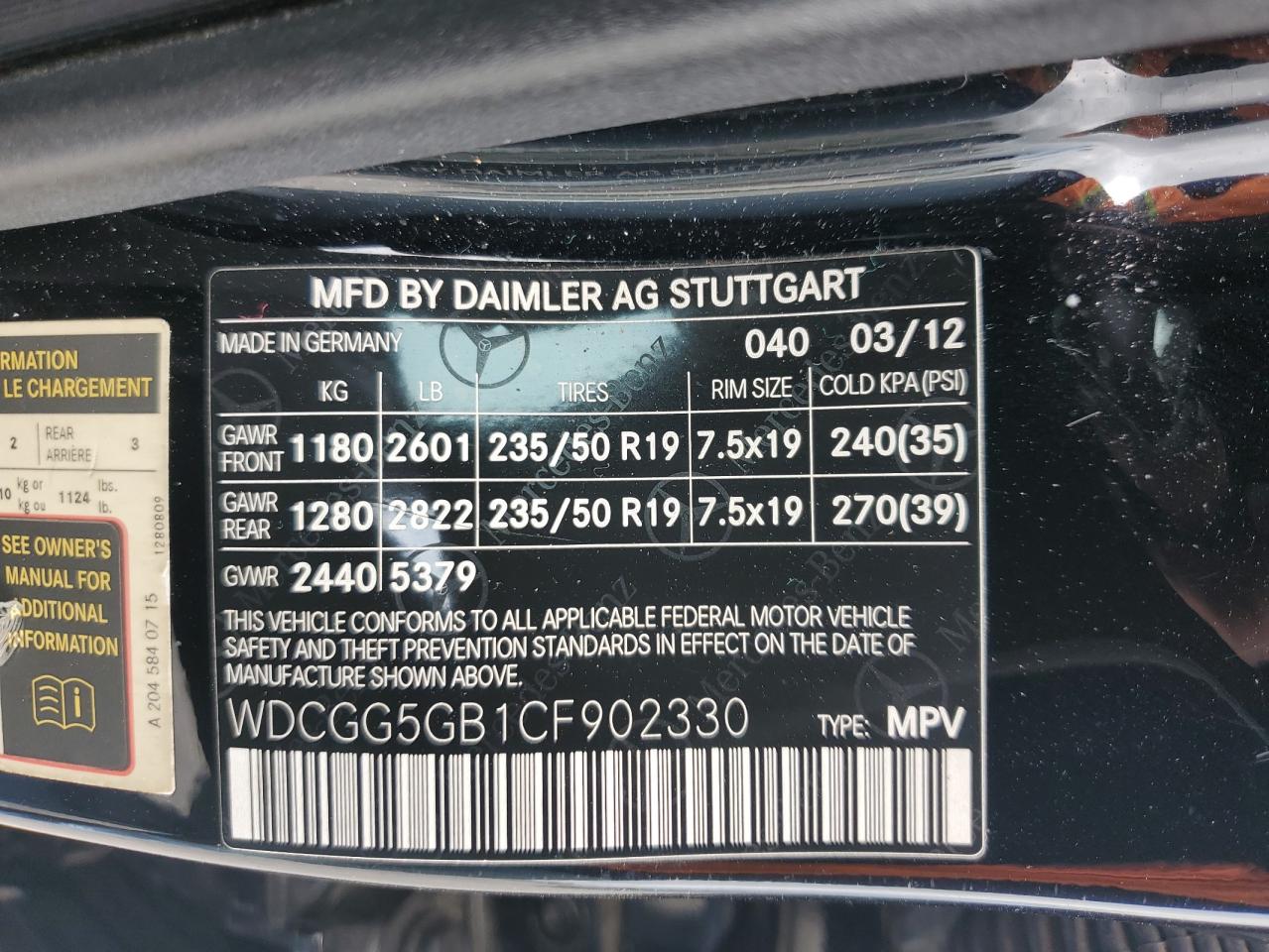 2012 Mercedes-Benz Glk 350 VIN: WDCGG5GB1CF902330 Lot: 63563795
