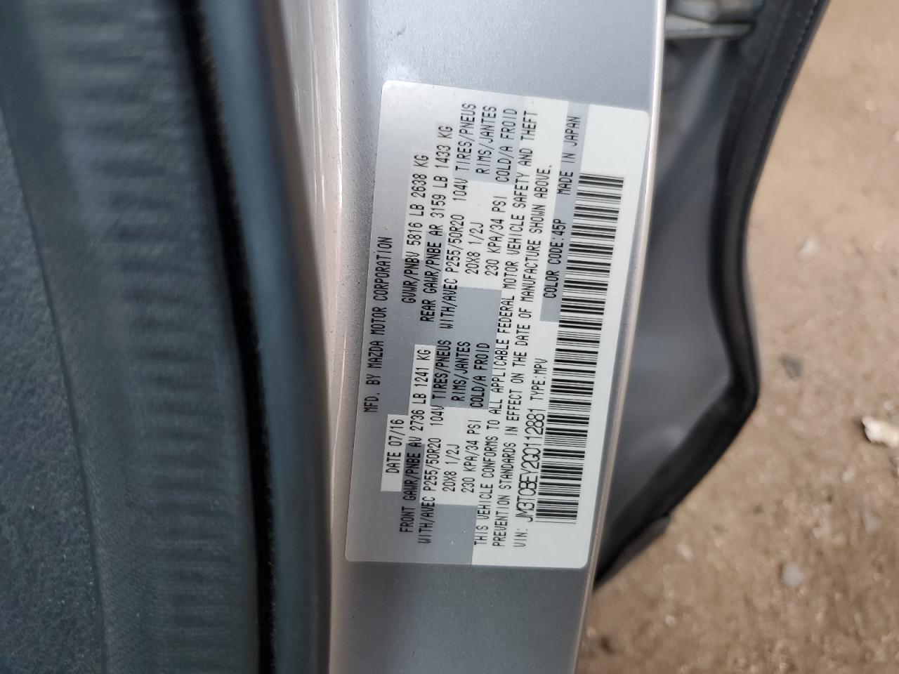 2016 Mazda Cx-9 Signature VIN: JM3TCBEY2G0112881 Lot: 67219035