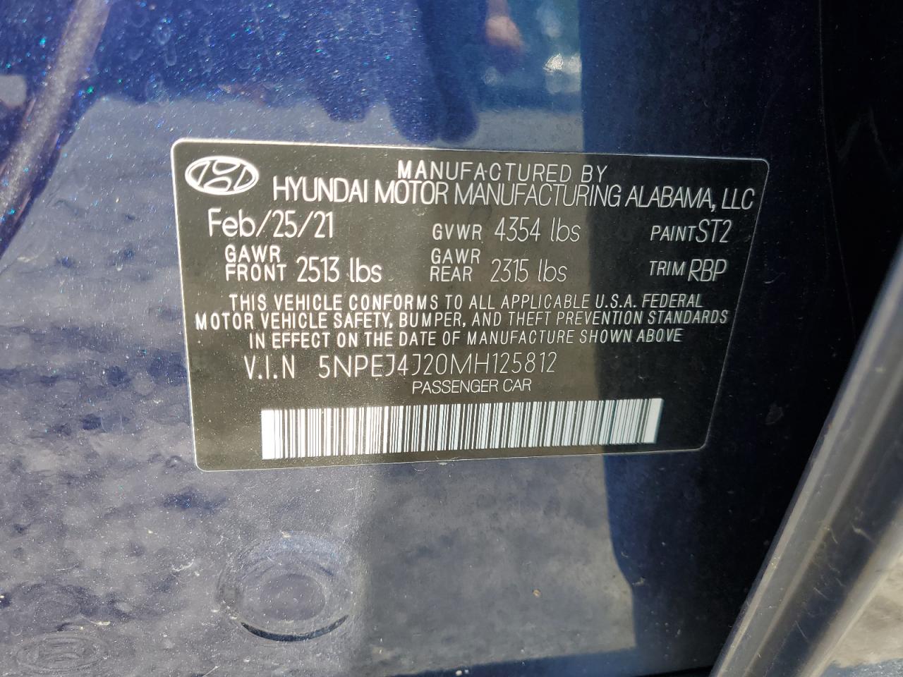 2021 Hyundai Sonata Sel Plus VIN: 5NPEJ4J20MH125812 Lot: 63465275