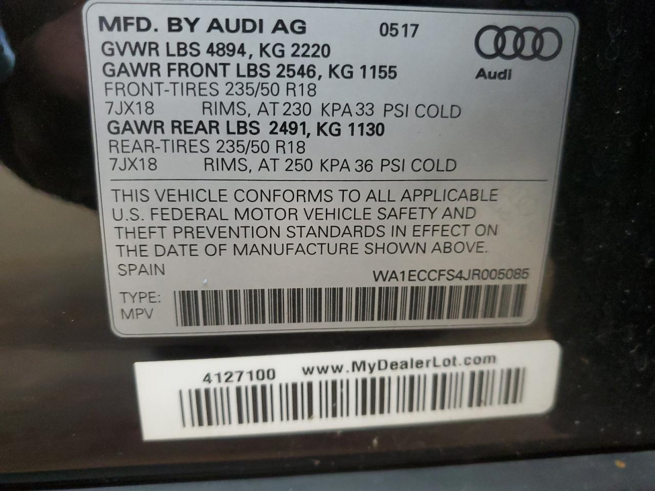 2018 Audi Q3 Premium VIN: WA1ECCFS4JR005085 Lot: 63333325