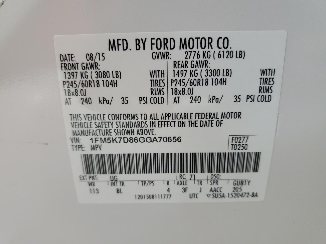 2016 Ford Explorer Xlt VIN: 1FM5K7D86GGA70656 Lot: 65169575