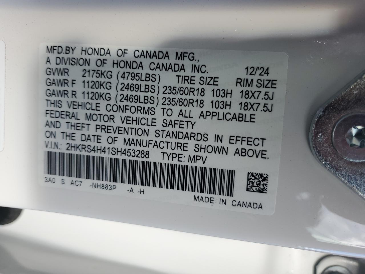2025 Honda Cr-V Ex VIN: 2HKRS4H41SH453288 Lot: 64929375