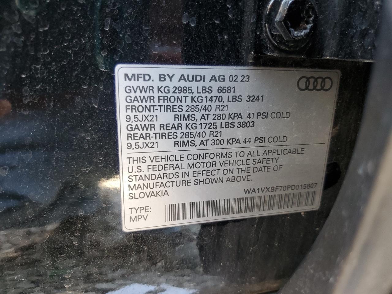 2023 Audi Q7 Prestige VIN: WA1VXBF70PD015807 Lot: 63007565