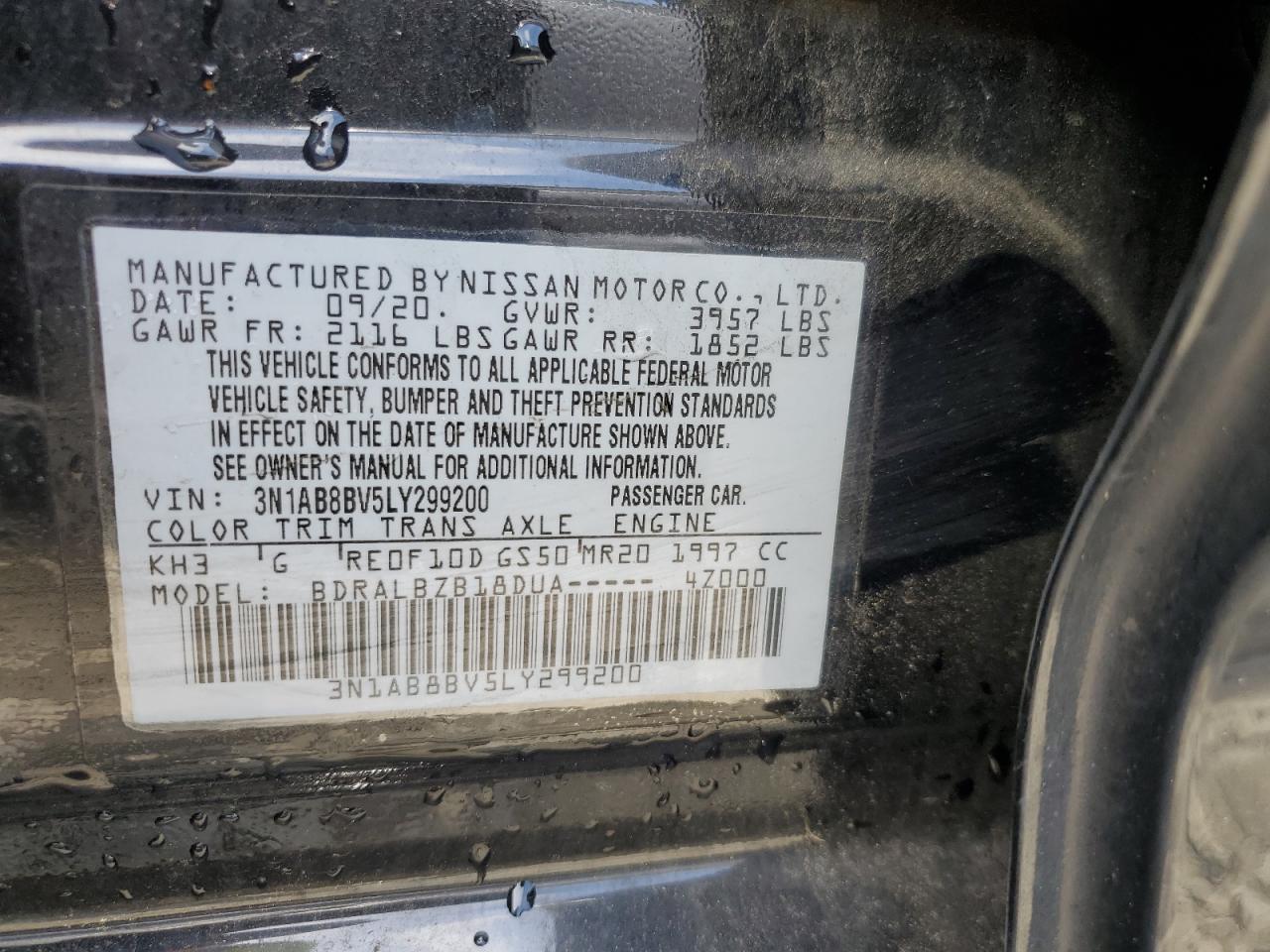 2020 Nissan Sentra S VIN: 3N1AB8BV5LY299200 Lot: 65259555
