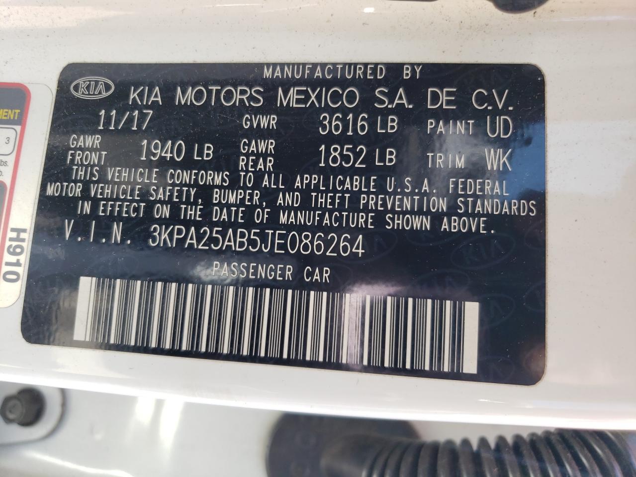 2018 Kia Rio Lx VIN: 3KPA25AB5JE086264 Lot: 65571975