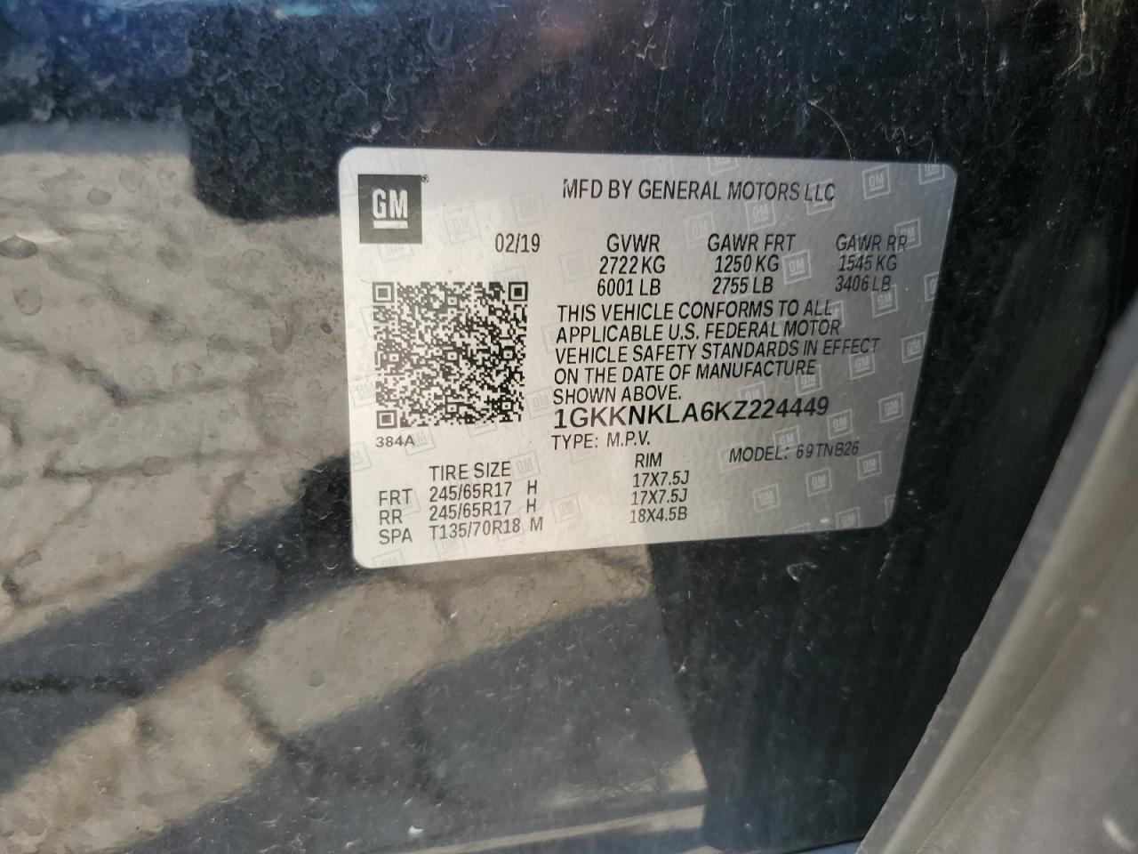 1gkknkla6kz224449 1GKKNKLA6KZ224449 2019 GMC Acadia Sle
