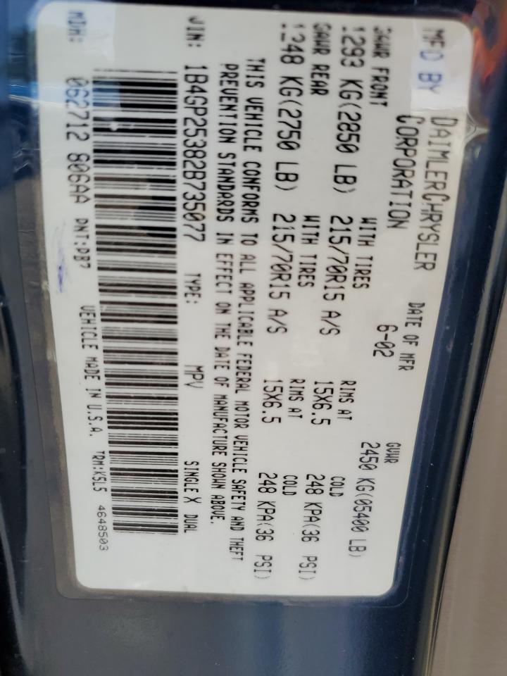 2002 Dodge Caravan Se VIN: 1B4GP25382B735077 Lot: 65013315