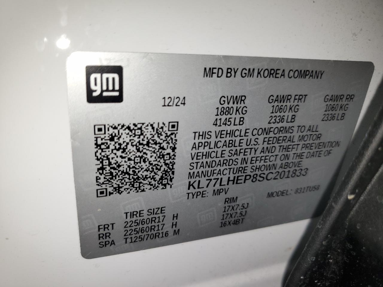 2025 Chevrolet Trax 1Lt VIN: KL77LHEP8SC201833 Lot: 64263595