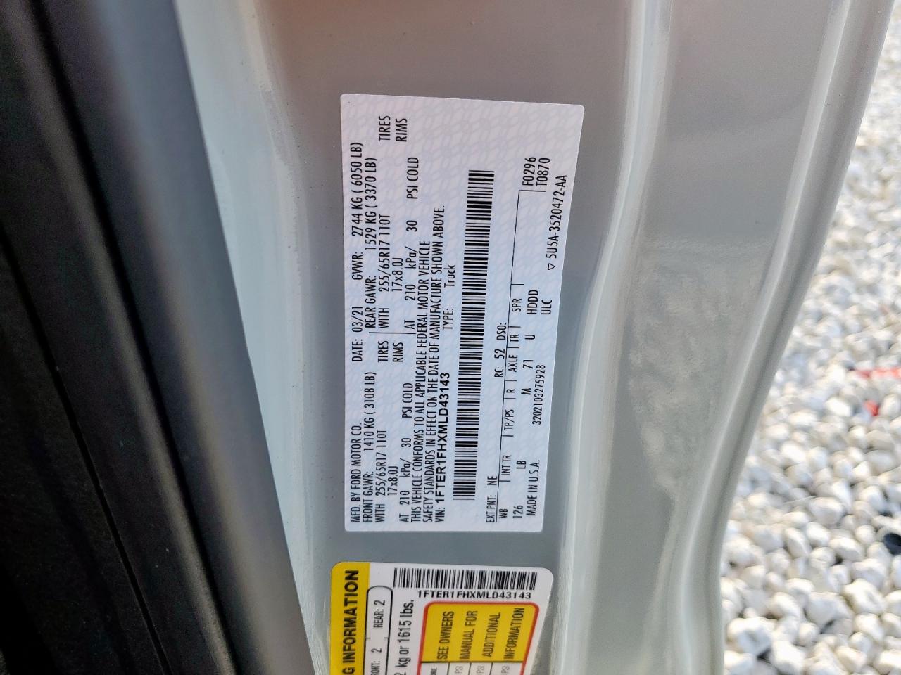 2021 Ford Ranger Xl VIN: 1FTER1FHXMLD43143 Lot: 65566905