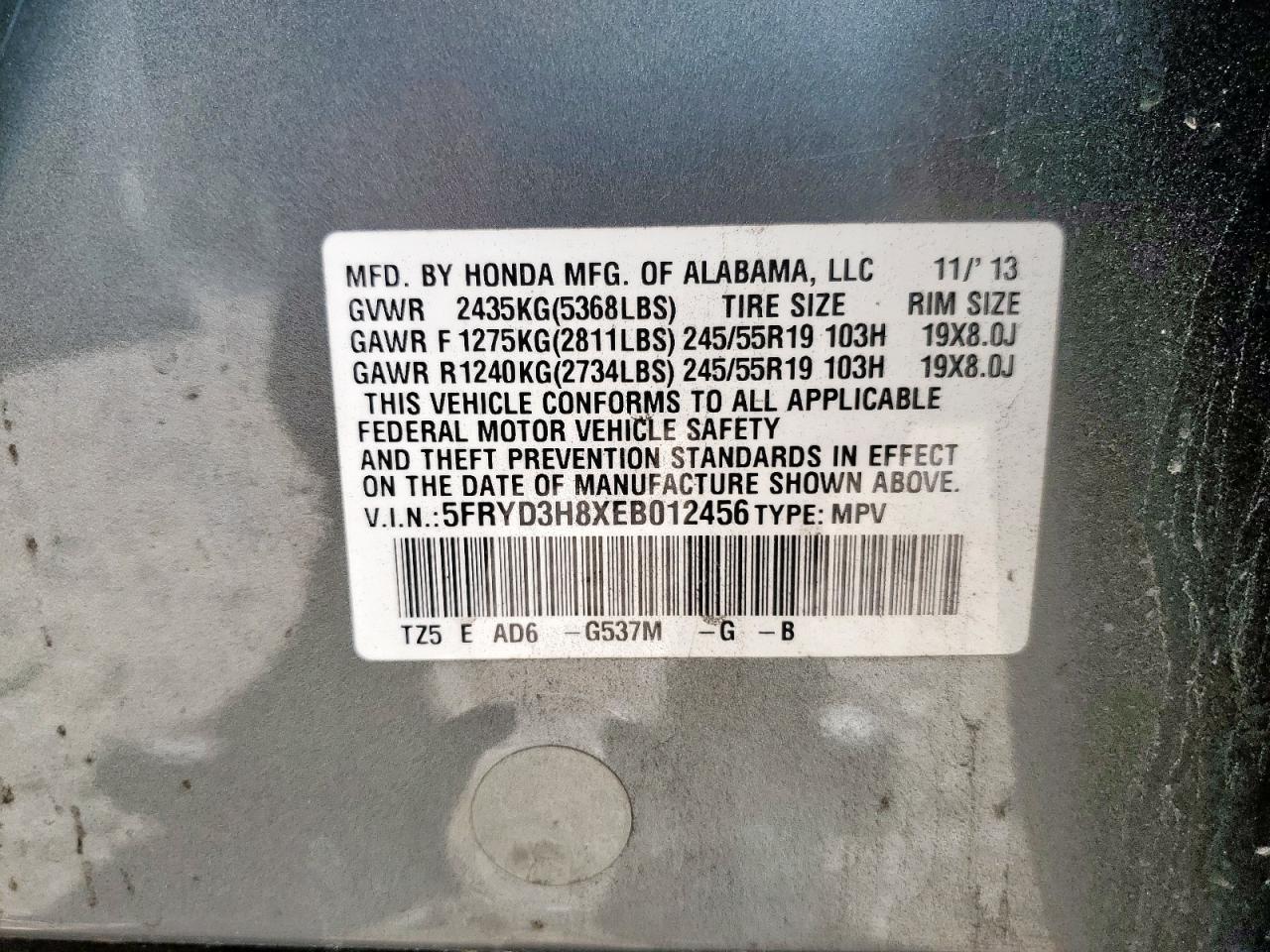 5fryd3h8xeb012456 5FRYD3H8XEB012456 2014 Acura Mdx Advance