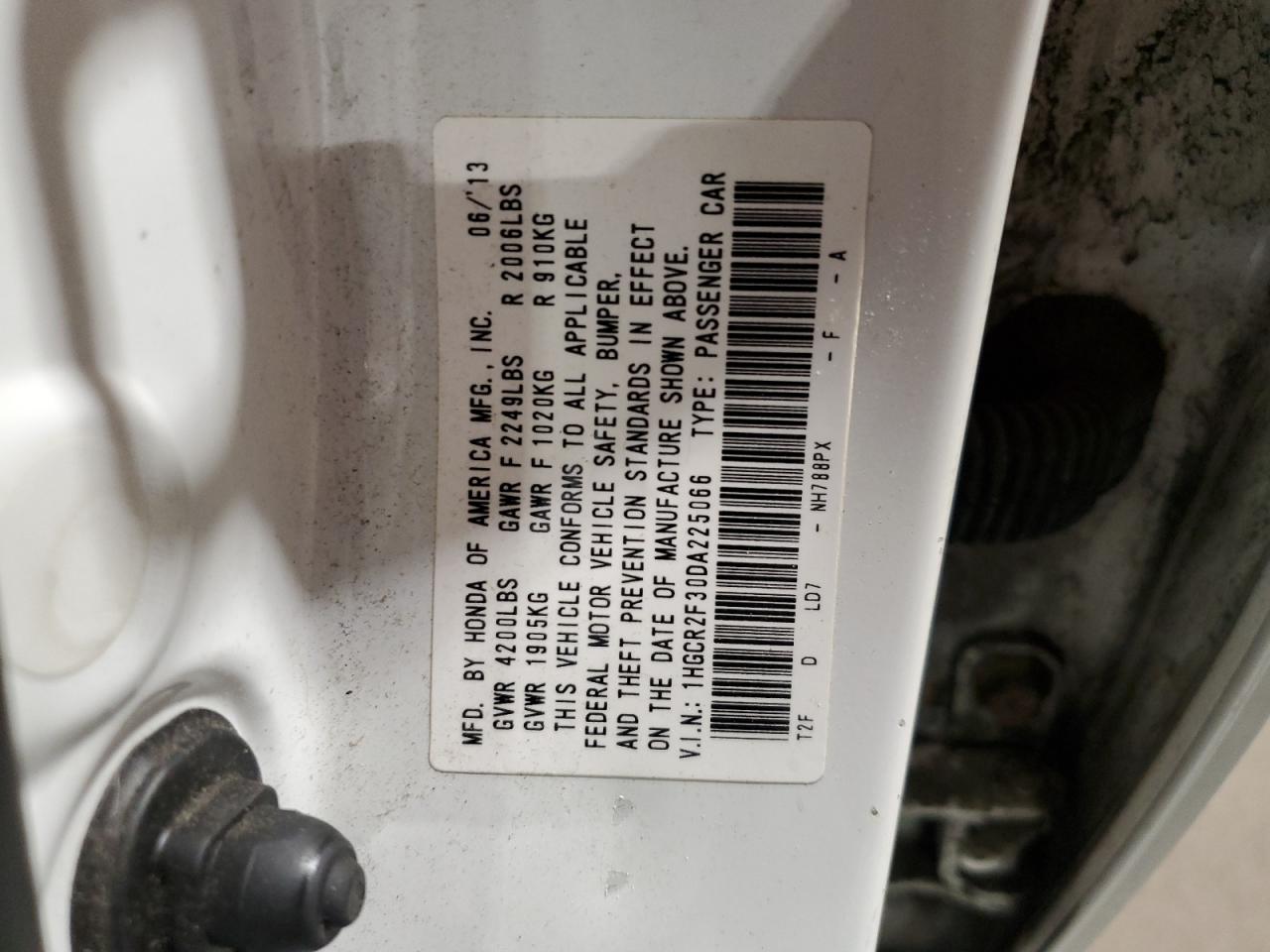 2013 Honda Accord Lx VIN: 1HGCR2F30DA225066 Lot: 65038625