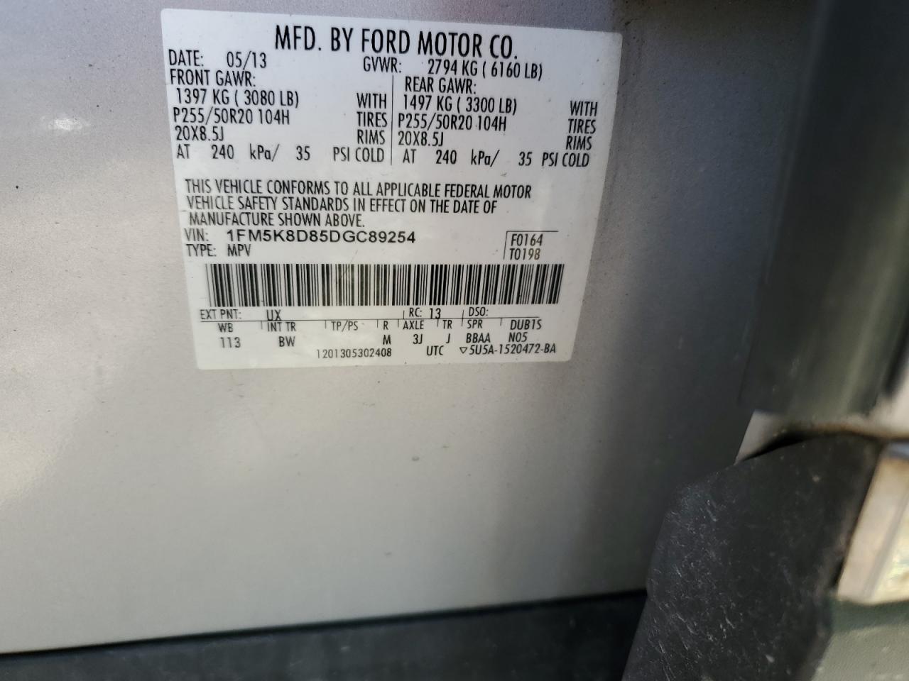 2013 Ford Explorer Xlt VIN: 1FM5K8D85DGC89254 Lot: 65159625