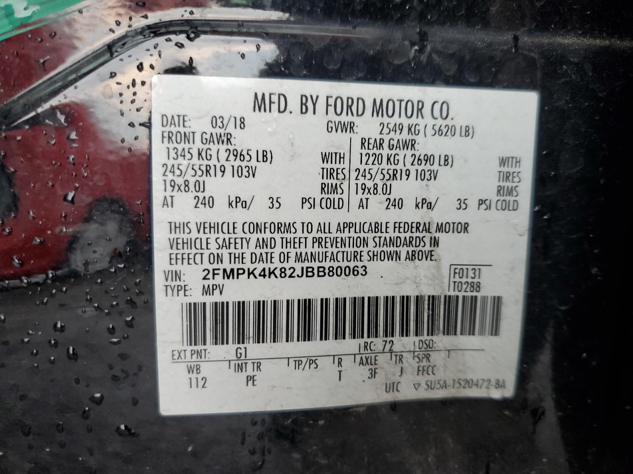 2018 Ford Edge Titanium VIN: 2FMPK4K82JBB80063 Lot: 64550995