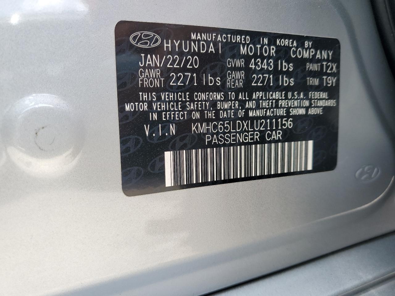 2020 Hyundai Ioniq Se VIN: KMHC65LDXLU211156 Lot: 63587145