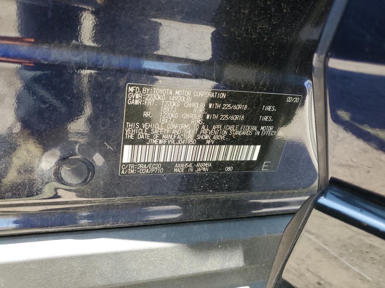 2020 Toyota Rav4 Xse VIN: JTMEWRFV9LJ041950 Lot: 63705365