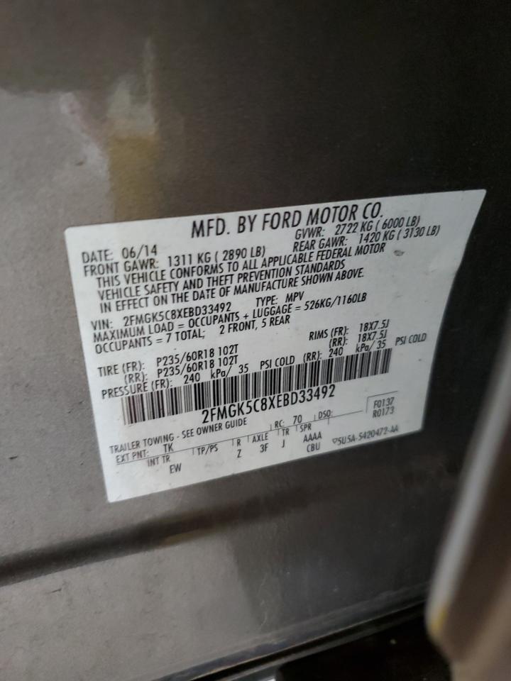 2014 Ford Flex Sel VIN: 2FMGK5C8XEBD33492 Lot: 64816135