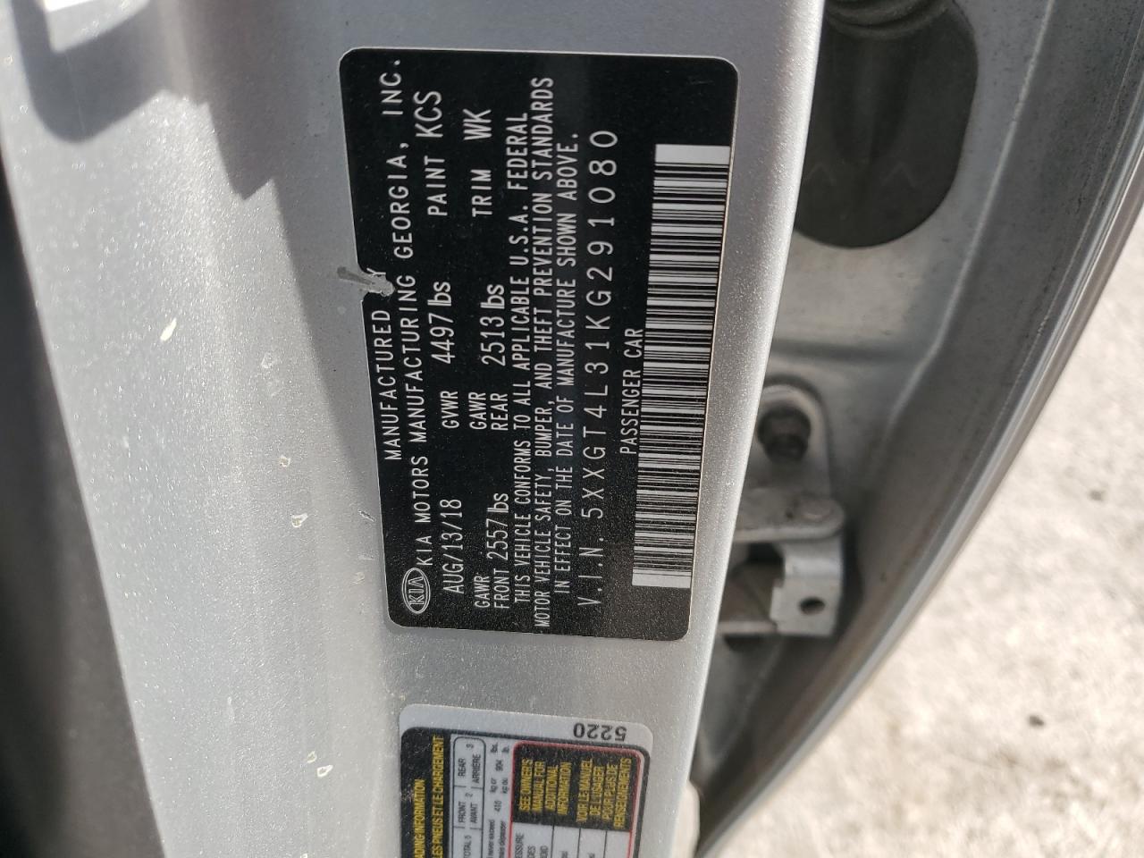 2019 Kia Optima Lx VIN: 5XXGT4L31KG291080 Lot: 66911125