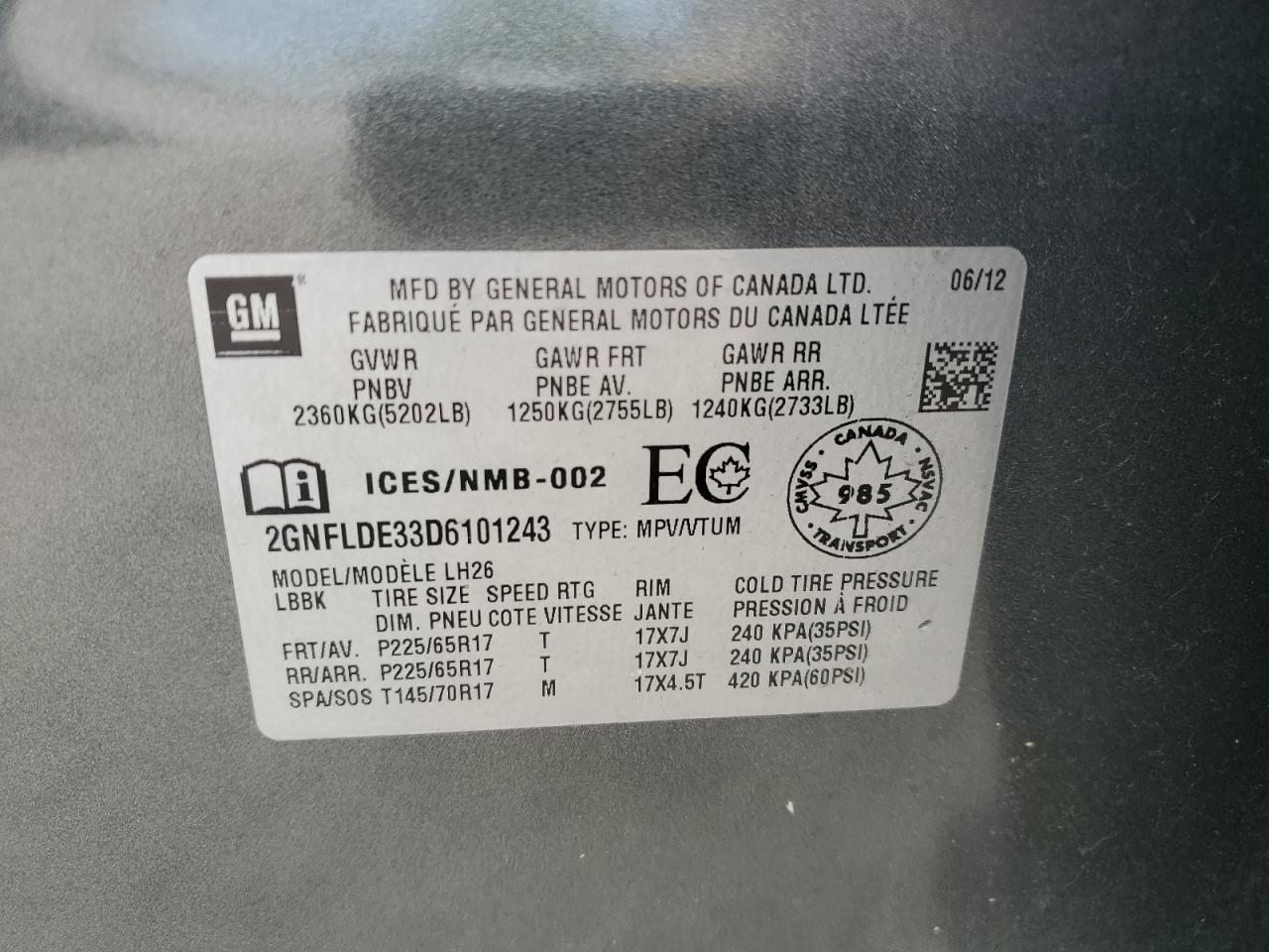 2GNFLDE33D6101243 2013 Chevrolet Equinox Lt