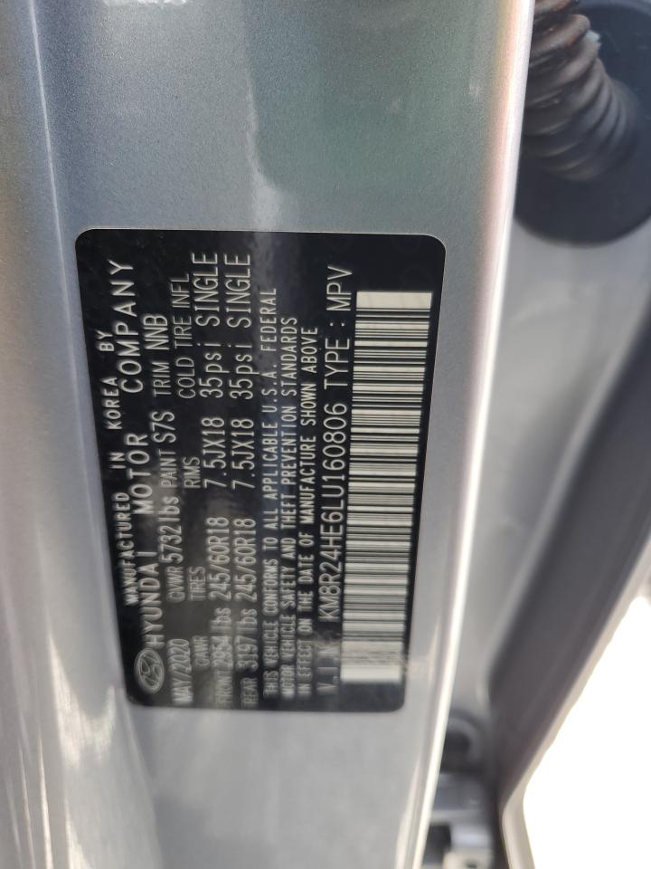 2020 Hyundai Palisade Sel VIN: KM8R24HE6LU160806 Lot: 64906695