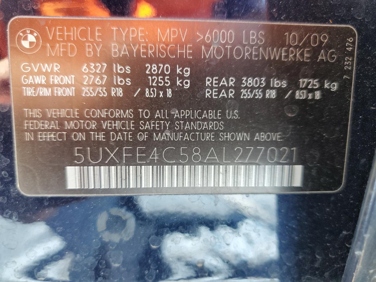 2010 BMW X5 xDrive30I VIN: 5UXFE4C58AL277021 Lot: 64235315