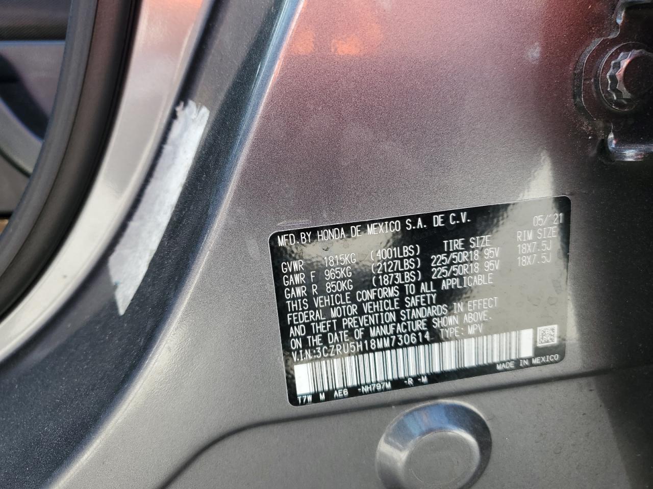 2021 Honda Hr-V Sport VIN: 3CZRU5H18MM730614 Lot: 63072515