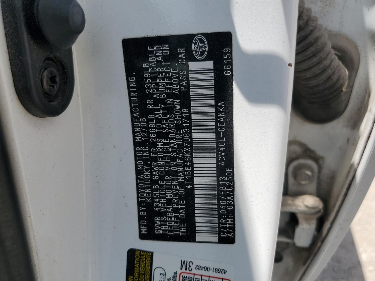 2007 Toyota Camry Ce VIN: 4T1BE46KX7U631718 Lot: 63329055