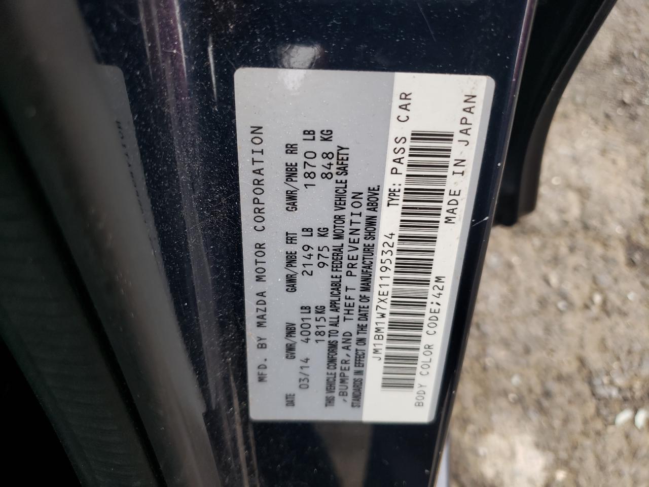 2014 Mazda 3 Grand Touring VIN: JM1BM1W7XE1195324 Lot: 65591355