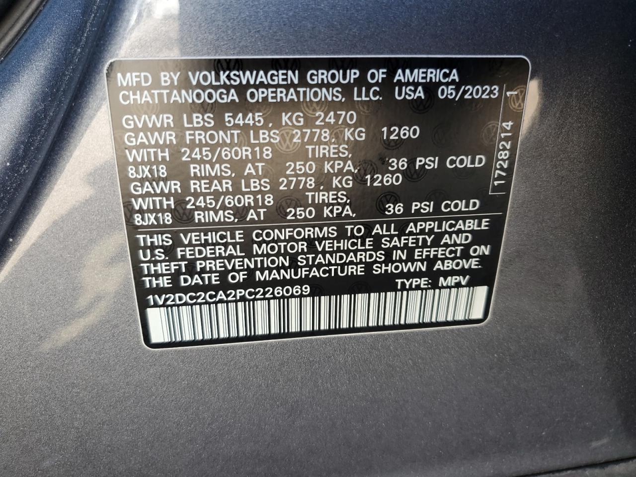 2023 Volkswagen Atlas Cross Sport Se VIN: 1V2DC2CA2PC226069 Lot: 66725085