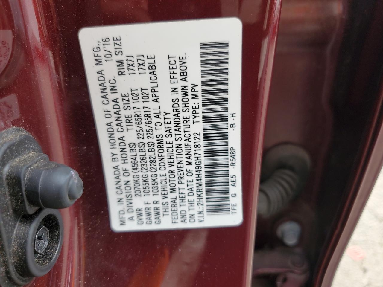 2016 Honda Cr-V Se VIN: 2HKRM4H49GH718122 Lot: 65215305