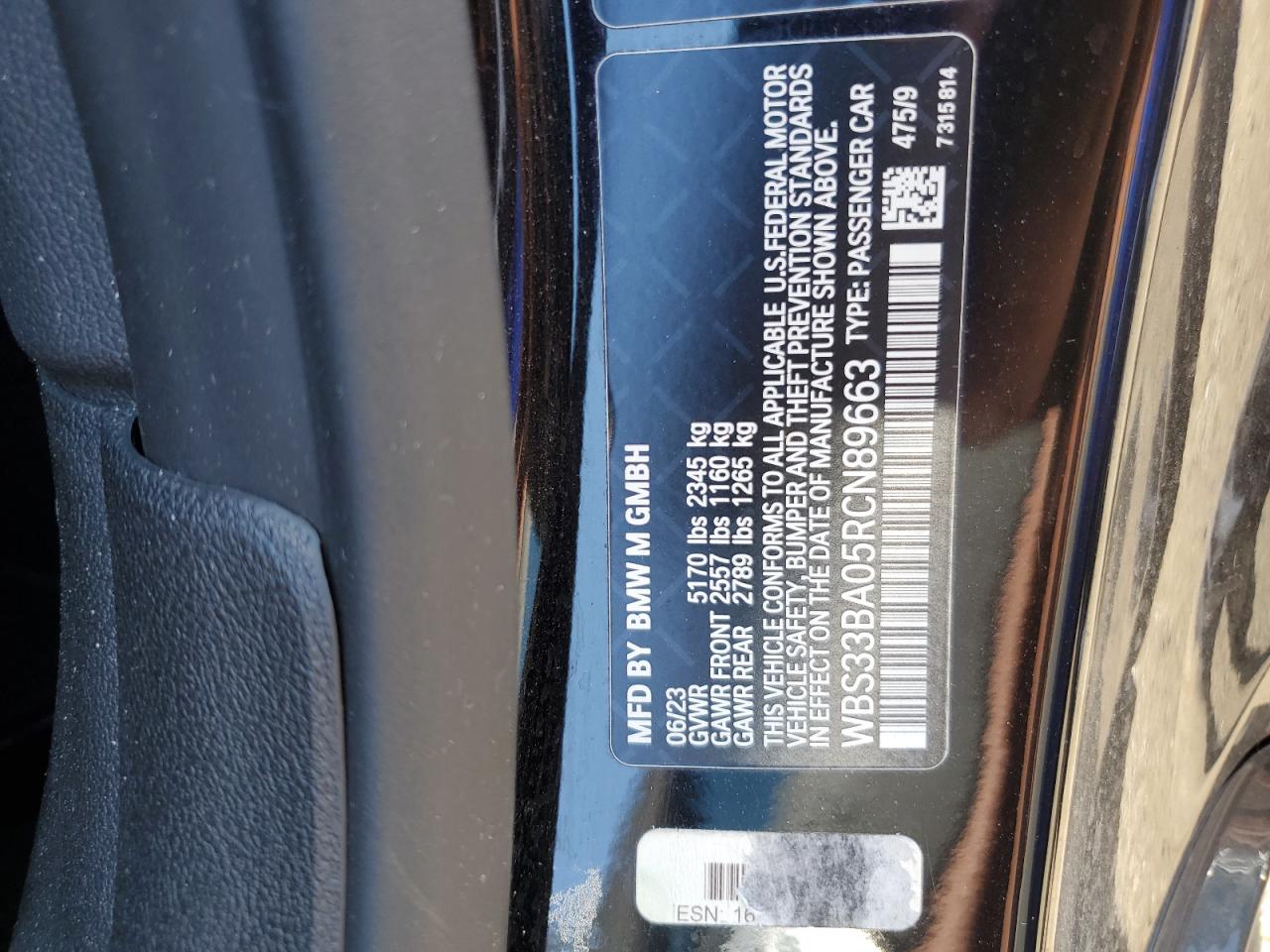 2024 BMW M4 Competition VIN: WBS33BA05RCN89663 Lot: 61967965