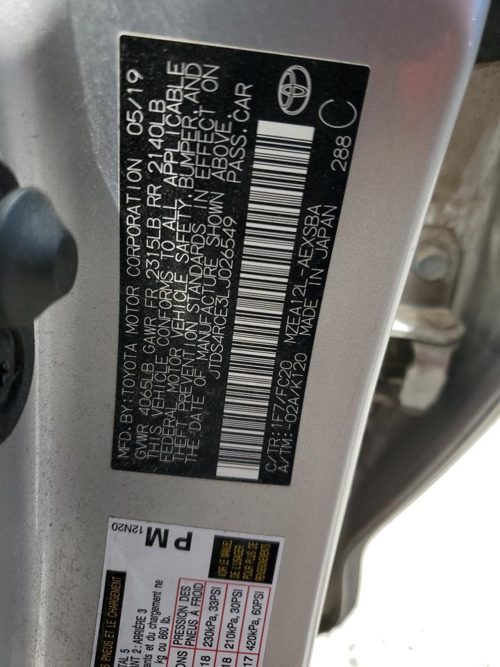 2020 Toyota Corolla Se VIN: JTDS4RCE3LJ026549 Lot: 64926295
