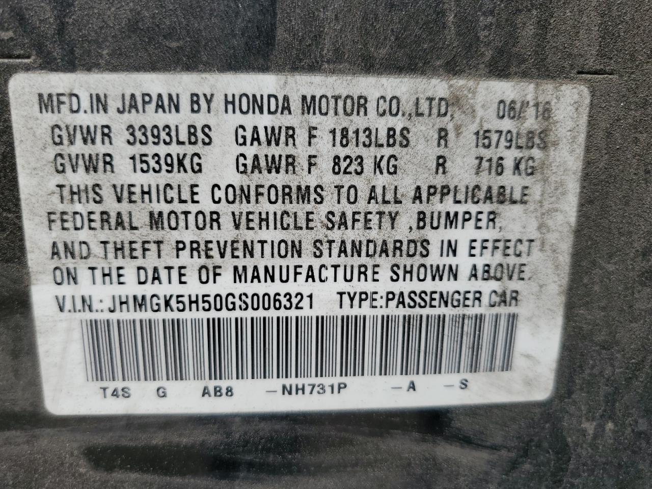 2016 Honda Fit Lx VIN: JHMGK5H50GS006321 Lot: 65705575